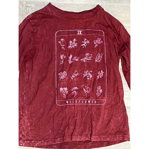 Fifth Sun Wildflower Long Sleeve Maroon Tarot Card Top like new size s - Picture 2 of 4